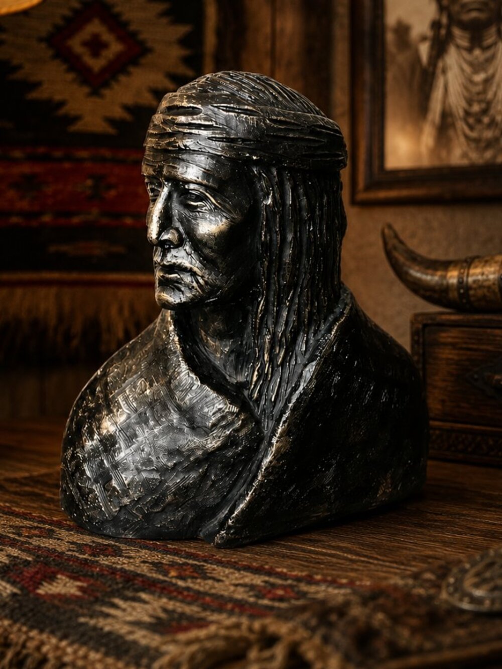 Native American Man Bust Western Chief Sculpture